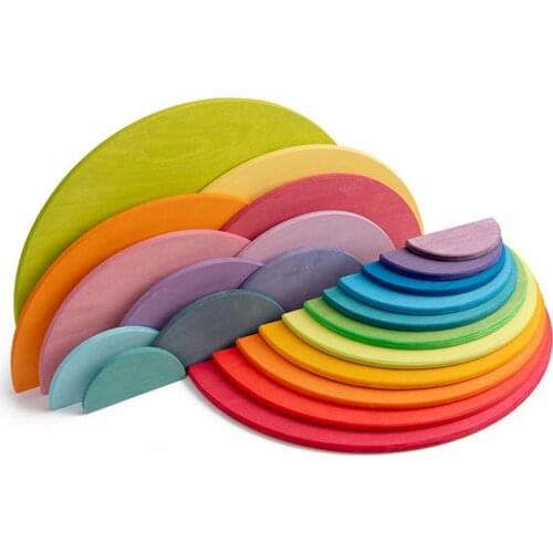 Montessori Educational Wooden Toy Baby Large Rainbow Creative Building Blocks Children Stacker Stacking Waldorf Dolls Games Kids