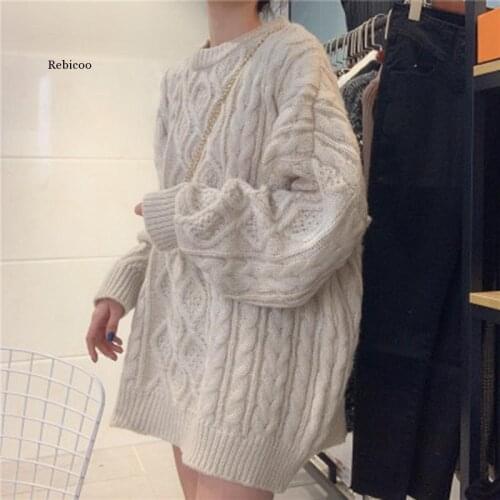 Autumn Sweater Women Korean Style Fashion Loose Lazy Wind Twist Hedging Mid-Length New Autumn Winter Sweater