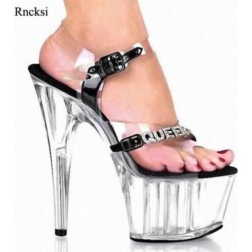 Rncksi Plus Size Full Clear Crystal 15CM High Heel Platforms Pole Dance/Performance/Star/Model Shoes, Wedding Sandals Shoes