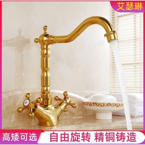 Ya Nordic Brushed Gold All Copper Light Luxury Hot and Cold Above Counter Basin Heightening Rotating Washbasin Faucet Gold