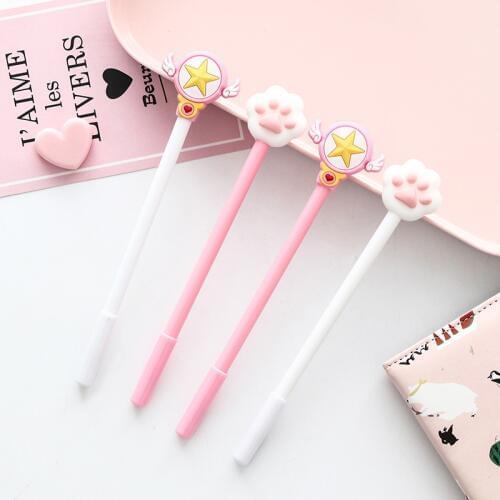 Pink Lovely Magic Star Cat Paw Gel Pen Signature Pen Escolar Papelaria School Office Supply Promotional Gift