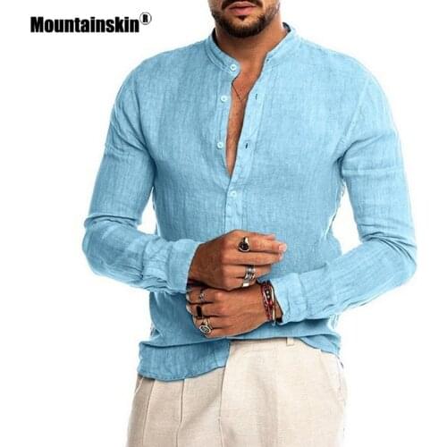 Mountainskin Mens Cotton Linen Shirts Blouse Casual Comfortable Shirt Tops Fashion Solid Male Loose Streetwear MT138
