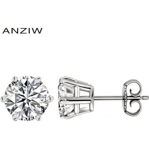 925 Sterling Silver Moissanite Diamond Round Cut Stud Earrings Silver 5/6.5/8mm 6 Prongs Stud Earring Women Wedding Party Jewery
