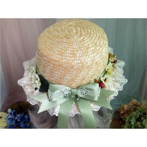 Lolita Tea Party flower Lace Bow Ribbon Summer Straw Hats Womens Beach Sun Hat Mori Girl Princess Cap B1332