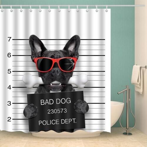 Animal Shower Curtain Bad Dog Stealing Bones Fashion Bath Accessories with 12 Hooks Waterproof Polyester Fabric Bathroom Decor