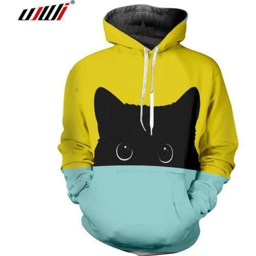 UJWI Yellow Blue Cute Cat 3d Hooded Sweatshirt Men/women Tracksuits Unisex Fashion Cool Pullover Harajuku Hoodies