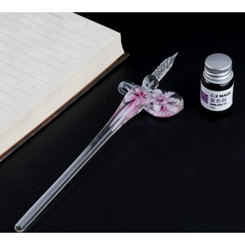 CPDD Vintage Handmade Art Elegant Crystal Floral Glass Dip Pen Sign Ink Pens Gift