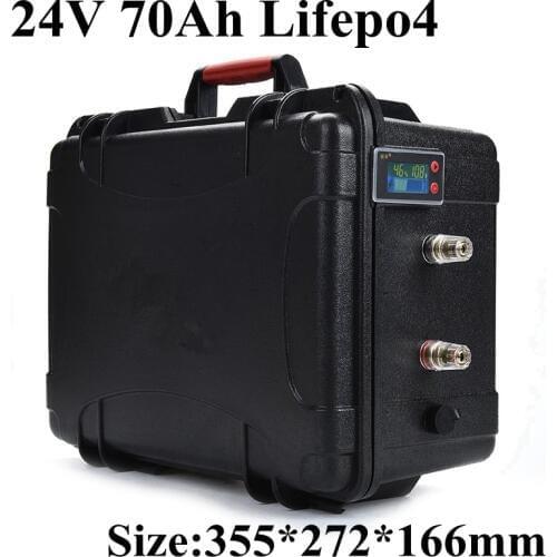 Waterproof 24V 70Ah Lifepo4 battery 1500W 24V Lithium battery Electric Bike battery solar power motor with BMS + 10A Charger