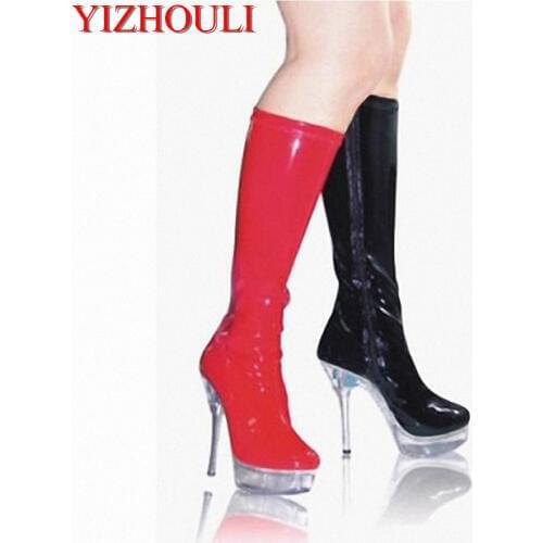 15 cm high heel waterproof high boots in the high-grade diamond Big yards of shoes fashion crystal long boots