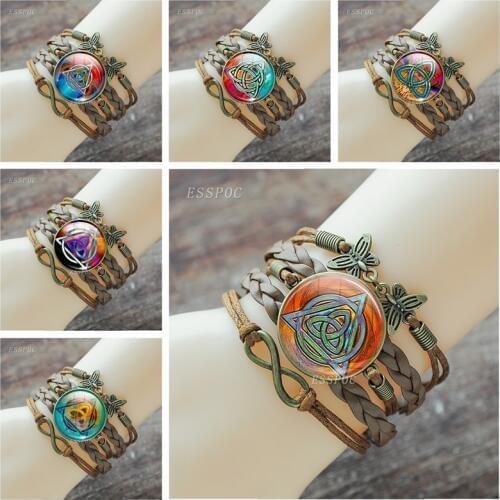 Pagan Celticknot Jewelry Witchcraft Glass Cabochon Multi-layer Leather Bracelet Women Fashion Accessories Handmade Women Gift