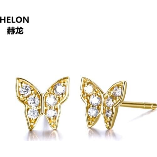 SI/H Single Cut 100% Natural Diamond Earrings for Women Solid 14k Yellow Gold Trendy Stud Earrings Party Fine Jewelry Gift