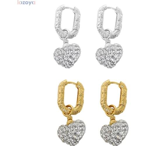Lozoya 925 Sterling Fashion Women Jewelry Silver Classic Big Heart Women Luxury Drop Earring Pendiente Piercing Clips Gift