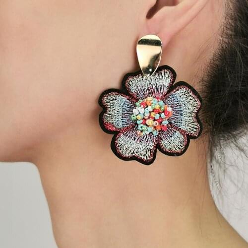 MANILAI Bohemian Beads Flower Embroidered Earrings For Women 2021Big Handmade Beaded Drop Earrings Ethnic Jewelry Girl Brincos