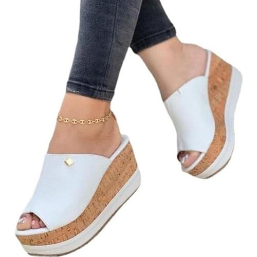 2021 New Arrival Platform Slides Sandals Women High Heels Shoes Peep Toe Wedge Slippers Gliadiator Sandalias las mujeres WSH4011