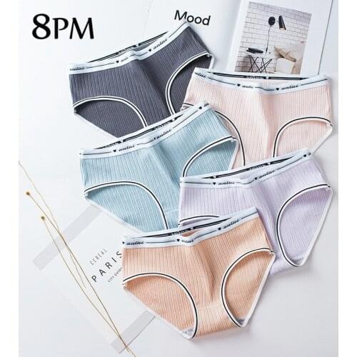 Women Threaded Panties Mid-Rise Breathable Briefs Cotton Solid Color Underpants Comfort Casual Female Intimates Panty
