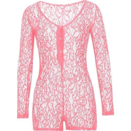 Imcute Women Long Sleeve Jumpsuit , Lace Hollow Sexy Style Button Decoration Summer Clothing