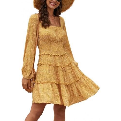 Summer Dress Women Long Sleeve Sxey Floral Print Stitching Waist Tight Low-cut Knee-length Dress robe femme женское платье 2021