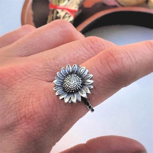 Retro Style Sunflower Women Rings Wedding Engagement Ring Simple Floral Fashion Party Jewelry
