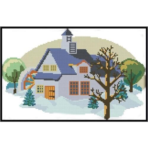 Winter scenery cartoon Cross Stitch Counted Printed On Canvas 14CT 11CT Home Decoration DIY DMC Handmade Crafts Needlework Home