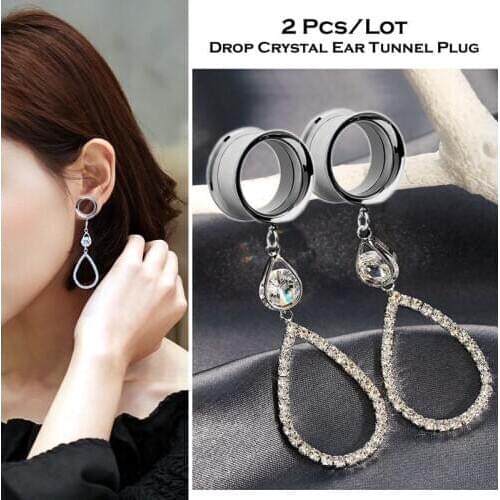 2PCS Dilataciones Oreja Gauged Earrings Crystal Drop Ear Plugs Tunnels in the Ear Expansions stainless steel Ear Reamer 4-25mm