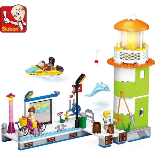 277Pcs City Pink Dream Pier Wharf Beacon Lighthouse Building Blocks Sets Friends Bricks Educational Toys for Children