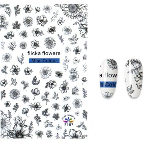 3D Ink Painting Flowers Nail Stick To Big Flower Series Flower Dandelion Pattern Ink Flower Leaves Animal Nail Art Stickers