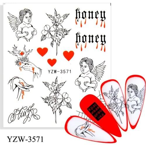 4PCS/LOT Love Angel Flower Water Decal Sticker Flower Leaf Tree Summer DIY Slider For Manicuring Nail Art Watermarks