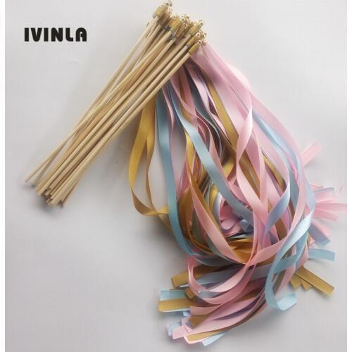 50pcs/lot gold blue and pink Wedding Wands with gold Bells for wedding party