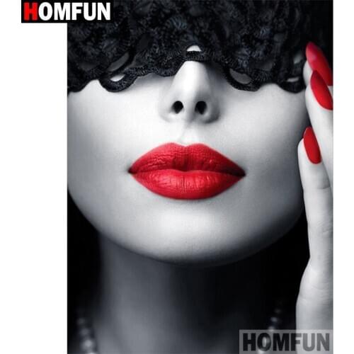 HOMFUN Diamond Painting "Woman red lips"Cross Stitch Custom Photo Diamond Embroidery Square Round Drill Home Decor A30205