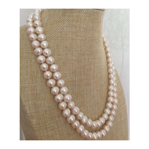 Free shipping >>>>noble jewelry double strands 9-10mm Freshwater round white pearl necklace 17-18inch