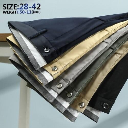 High Quality Mens Cotton Thin Casual Pants Summer Business Straight Stretch Dress Black Suit Trousers Male Classic Brand 40 42