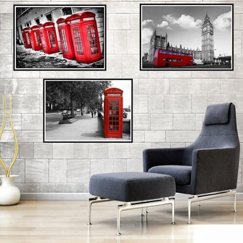 Red Bus Coated paper Poster Landscape Painting London Street Scenic Decor Bar Cafe Living Room Dining room Wall stickers