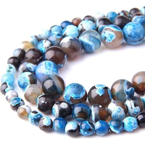 Natural Blue Fire Agates Stone Beads 4 6 8 10 12mm Round Loose Agates Beads for Jewelry Making DIY Bracelet Necklace Supplies