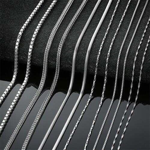 AZIZ BEKKAOUI 1-6MM Stainless Steel Silver Color Tone Snake Link Flat Box Chain Square Chains Men Necklace Choker Jewelry