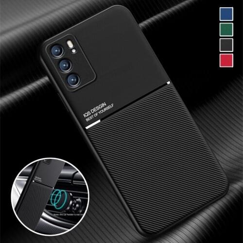 Leather Texture Silicone Shockproof Phone Case For OPPO Reno 6 Pro Plus 5 Lite 5K A95 A55 A72 A53 5G Magnetic Holder Phone Cover