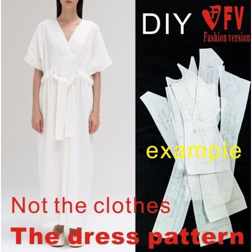 Making clothes pattern womens casual V-neck drawstring dress sewing drawings 1:1 pattern physical object BLQ-568