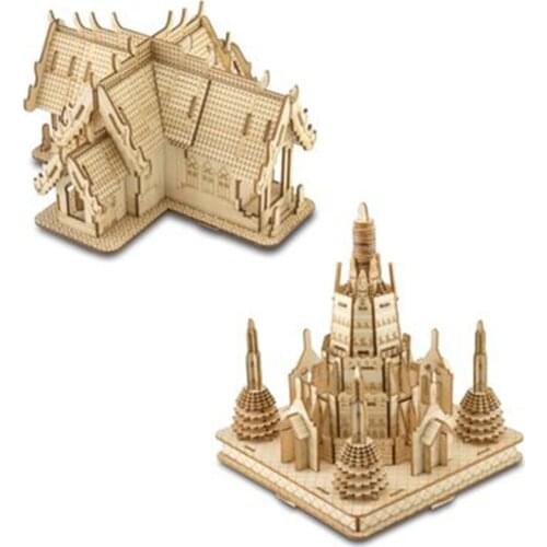 DIY Wooden Building Three-Fimensional Puzzle Thailand Exotic Style Architectural Home Decoration Hand-Built Model