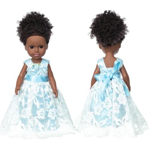 14 Inch Baby Dolls For Kids Born Accessories Full Dress With Explosive Hairstyle Polyvinyl Chloride Soft African Doll