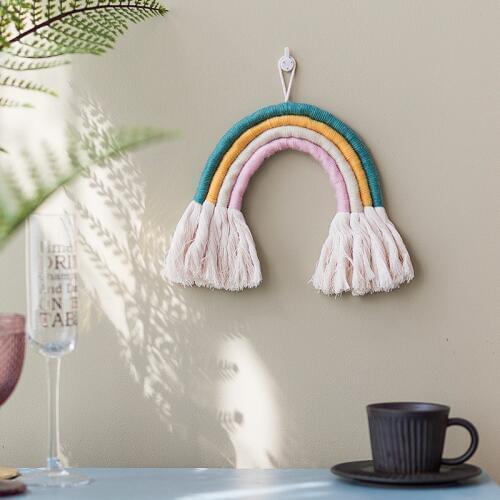 DUNXDECO Home Decoration Accessories Rainbow Handmade Weaving Ornament Modern Fresh Simple Kid Room Wall Party Decorate Hanging