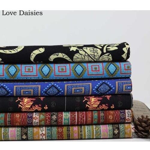 Cotton/Linen Ethnic Stripe Series Gold Flowers Carriage Fabrics for DIY Home Decor Tablecloth Apparel Cushion Curtains Bag