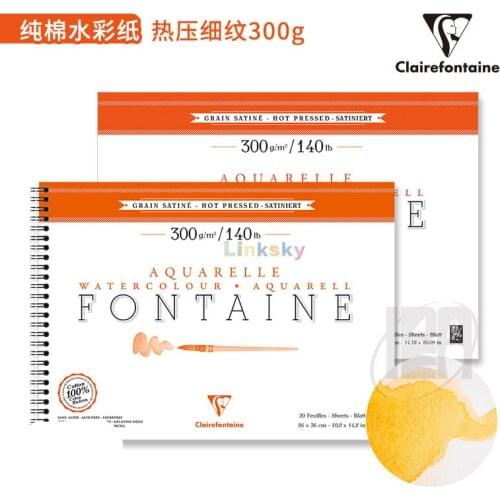 Clairefontaine Fontaine Hot Pressed Watercolour pad 300g,(Glued 1 side,12 Sheets),(Wirebound,12 Sheets),(Glued 4 side,20 Sheets)