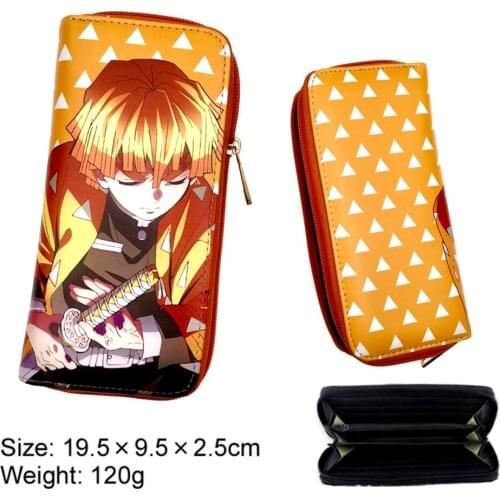 Anime Demon Slayer PU Wallet Zipper Casual Cartoon Credit ID Card Holders Leather Layers Purse Boys Girls Students Coin Handbag