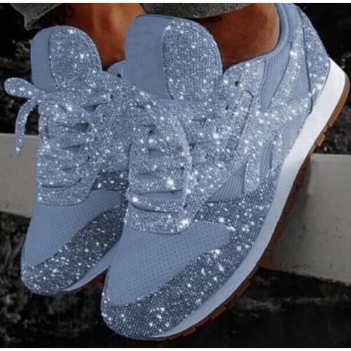 Fashion Women Glitter Sneakers Lace Up Casual Shoes Bling Sparkly Shoes For Women Beathable Ladies Casual Flat Zapatos De Mujer