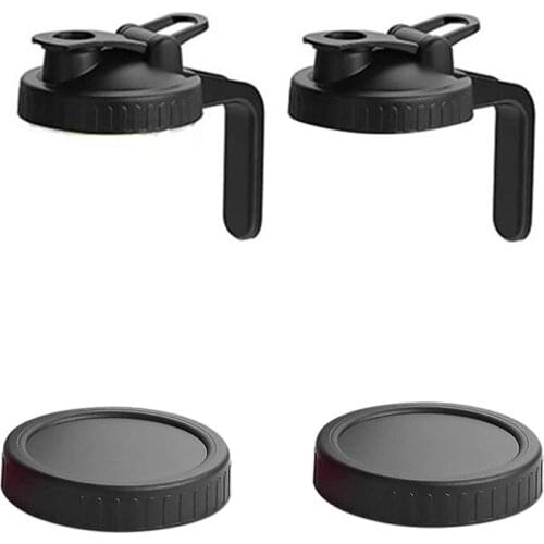 Wide Mouth Mason Jar Pour Lids,2 Pcs Flip Cap Lid with Handle & 2 PCS Leak-Proof Seal Lids for Food Storage