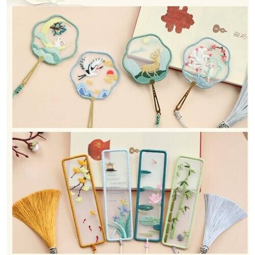 DIY Embroidered Bookmark Material Package Embroidery Starter Kit With Flower Plant Pattern Color Threads Handmade Bookmark Kit