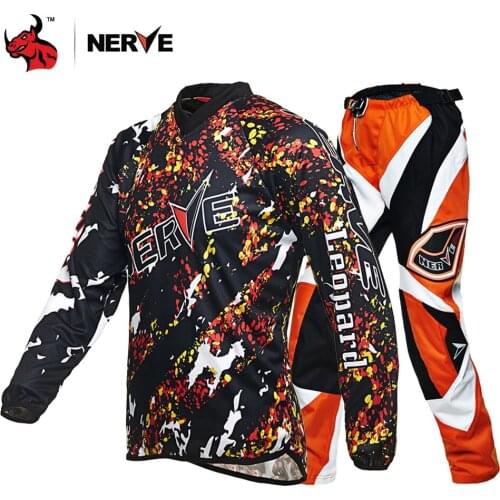 NERVE Orange Motocross Jacket+Pants Summner Motorcycle Jacket Men Motocross Suit T-shirt Set Breathable Motorcycle Jersey