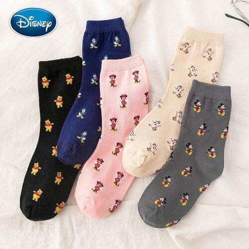 Disney socks cartoon anime print girl Mickey Minnie tube socks cotton sweat-absorbent women socks sports casual women socks