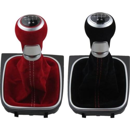 New 5 6 Speed Complete Gear Stick Shift Knob boot For Volkswagen VW Golf 5 6 MK5 MK6 R32 GTI 04-09 Red Black Soft Suede Leather
