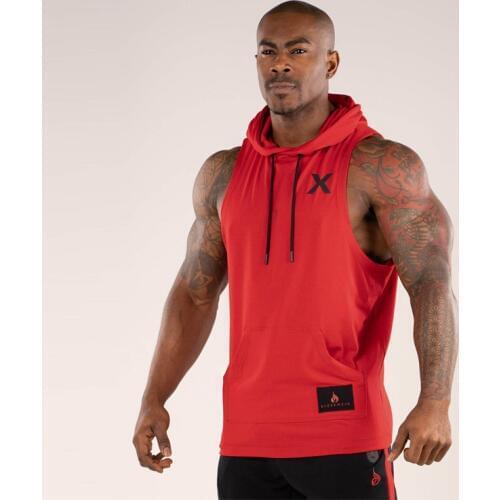 New muscle fitness partner sports vest mens sleeveless cotton fitness vest muscle backless breathable hoodie