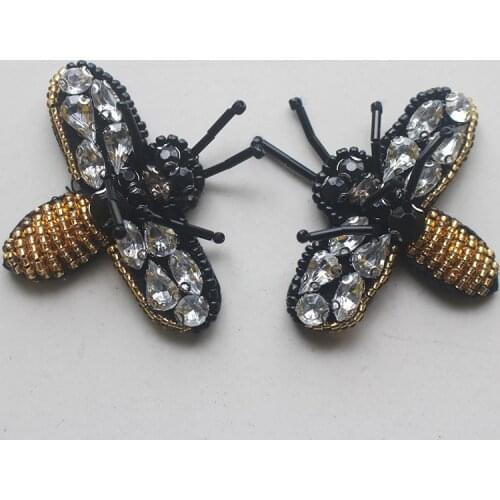 Bee rhinestone bead crystal sequins patches Clothing Collar Shoes Bags applique decoration patch sewing on accessories Apparel